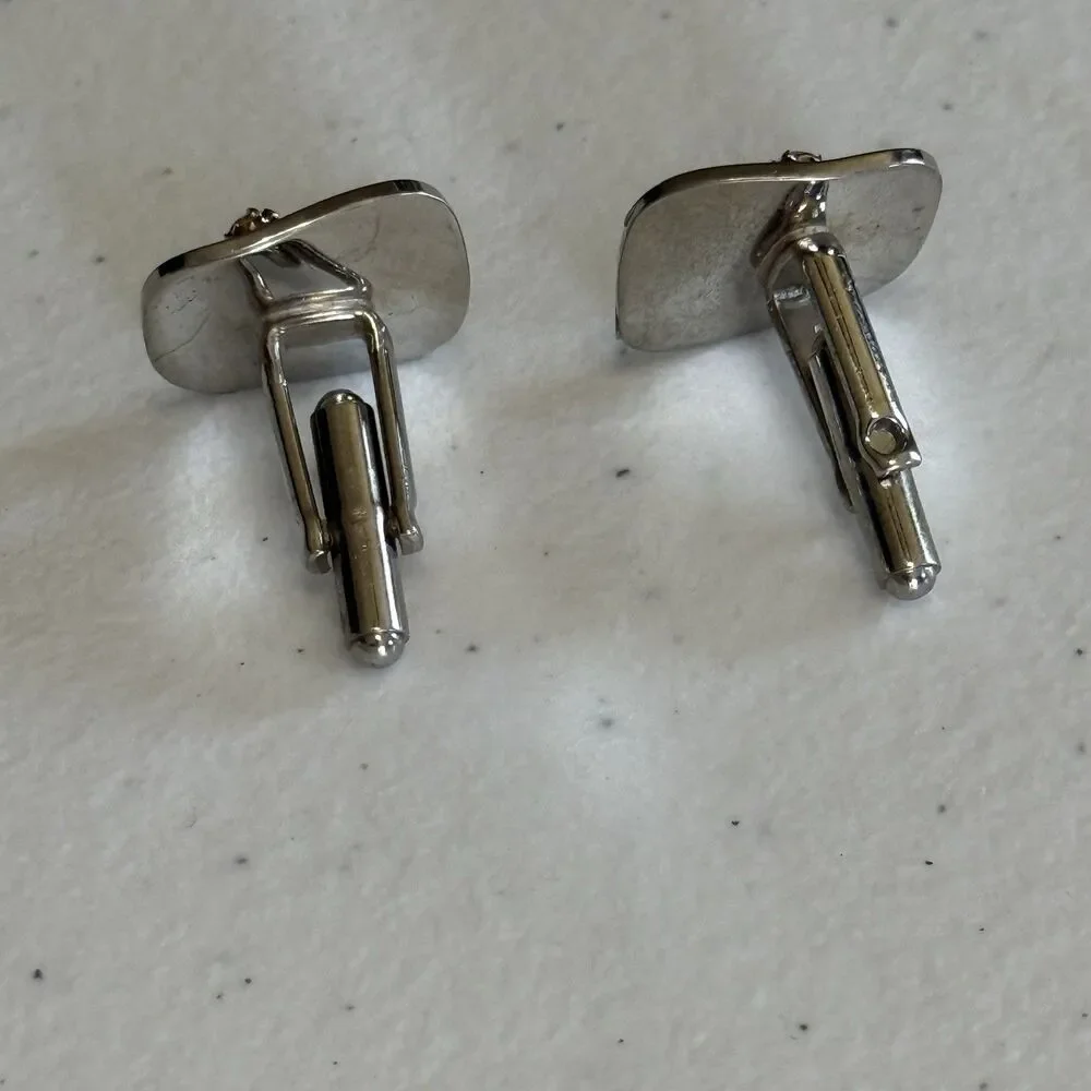 Vintage Polished‎ Silver Square Cufflinks w/ Sapphire Stones